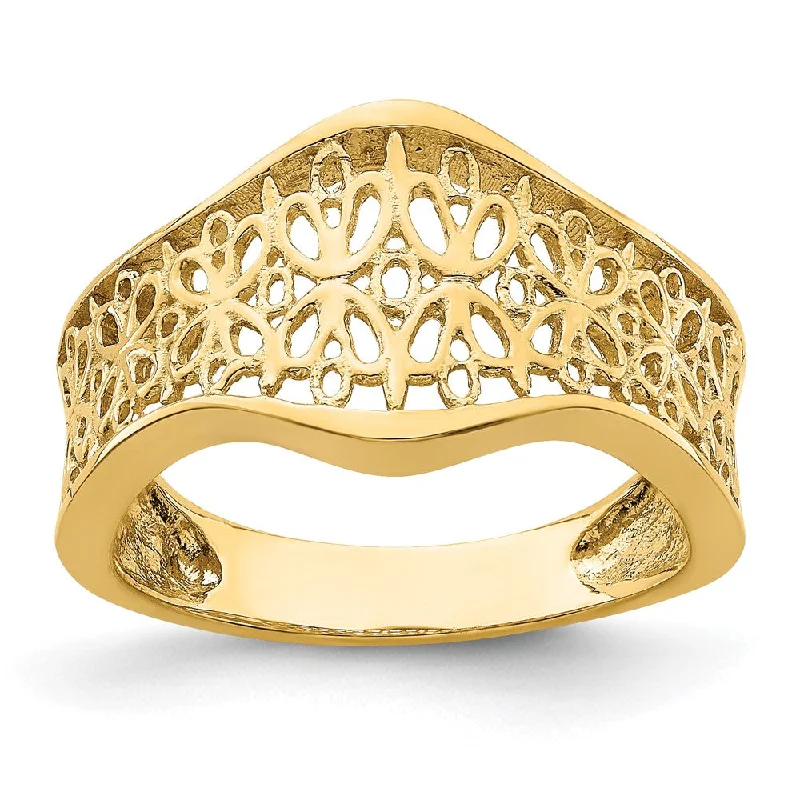 14k Yellow Gold Cut-Out Pattern Scalloped Edge Ring