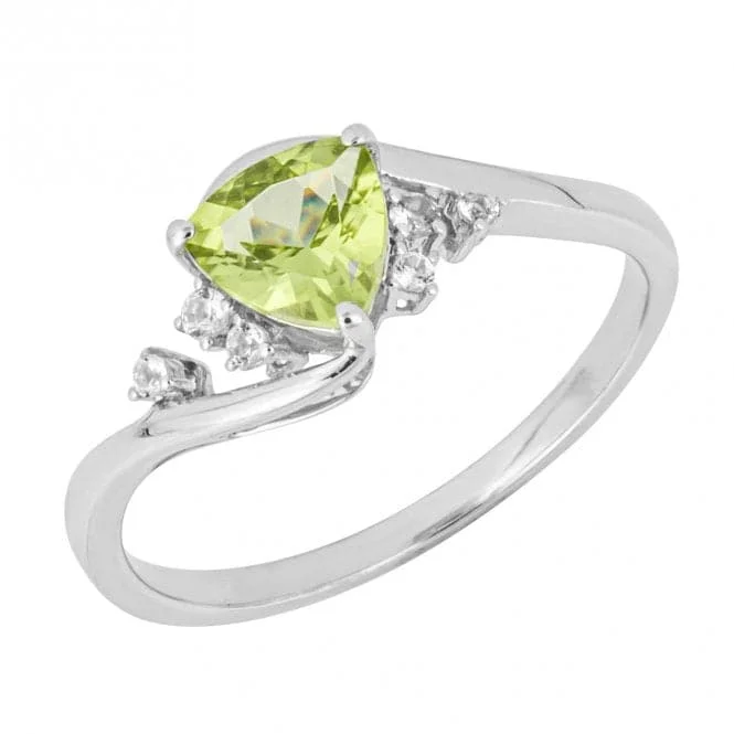 Trillion Peridot White Topaz 9ct White Gold Ring GR617G