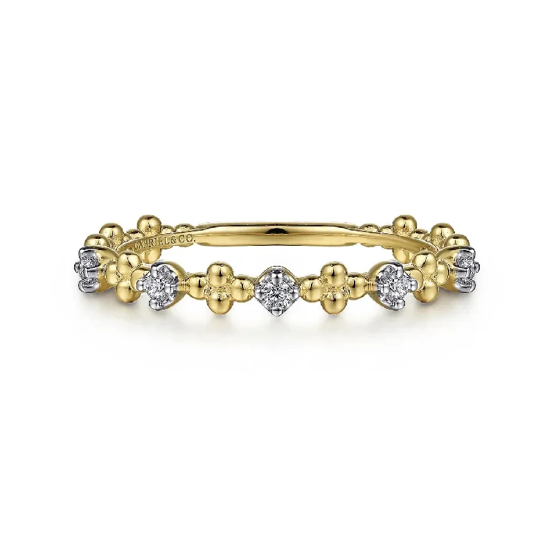 Bujukan Yellow Gold Stackable Beaded Diamond Station Ring, 0.07 cttw