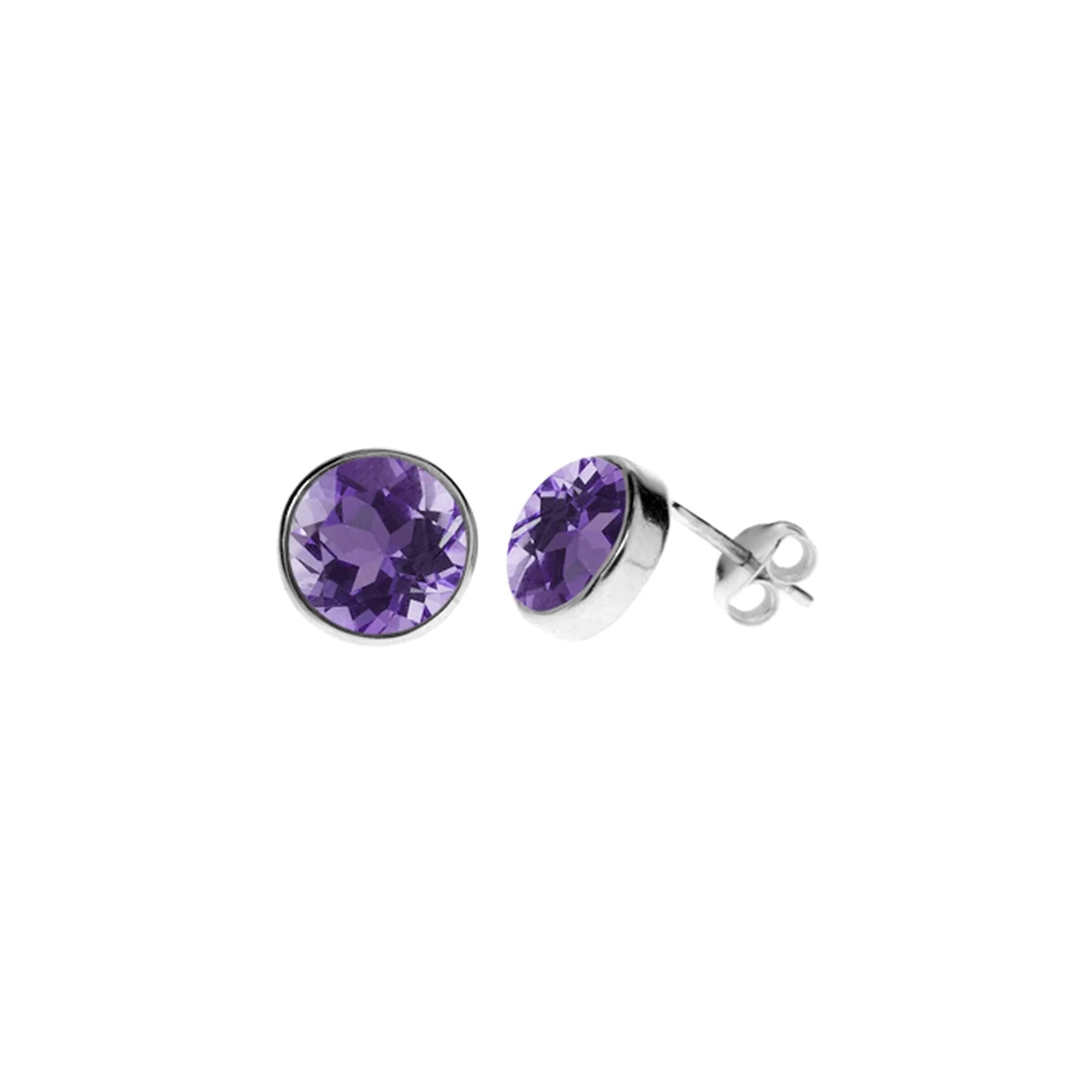 Sterling Silver Round Faceted Amethyst Stud Earrings