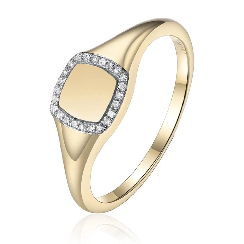 14K Yellow Gold Diamond Signet Ring