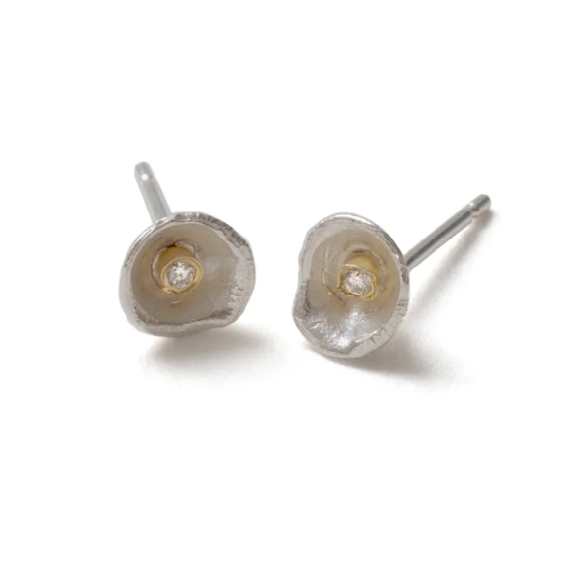 Silver Acorn Cup Studs with Diamonds