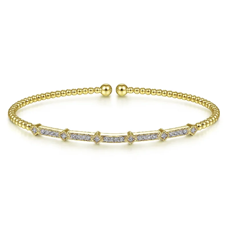 Bujukan Yellow Gold Diamond Open Cuff Bangle Bracelet, 0.20 cttw