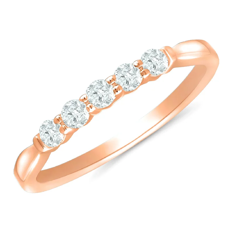 Rose Gold Diamond Anniversary Band with 5 Prong Set Diamonds, 0.25 cttw