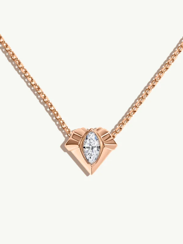 Alexandria Pendant Necklace With 0.50CT Marquise-Cut Diamond In 18K Rose Gold, 13mm