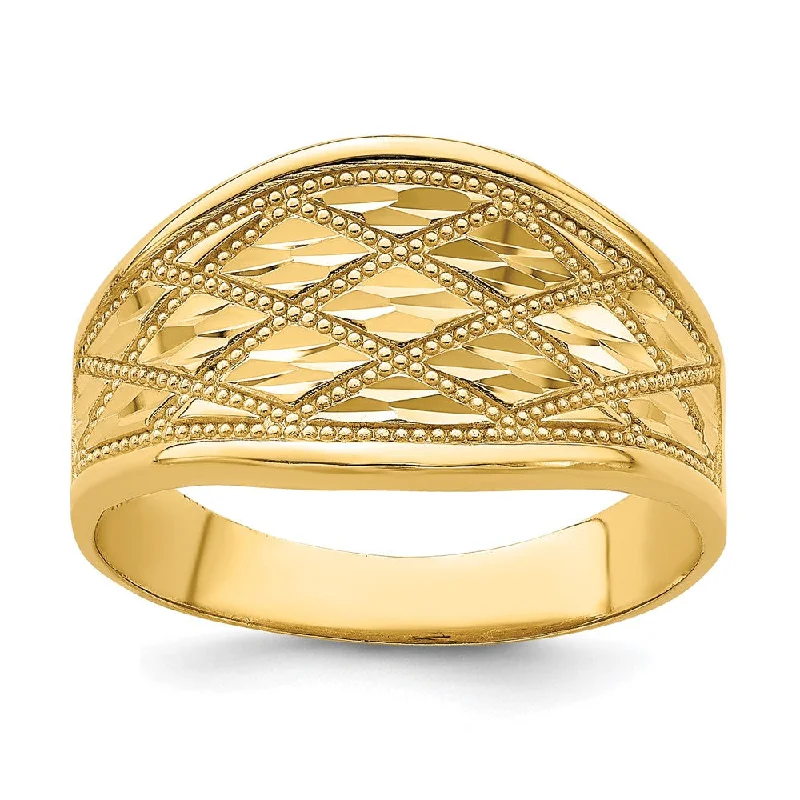 14k Yellow Gold Diamond-Cut Quilted Pattern Ring