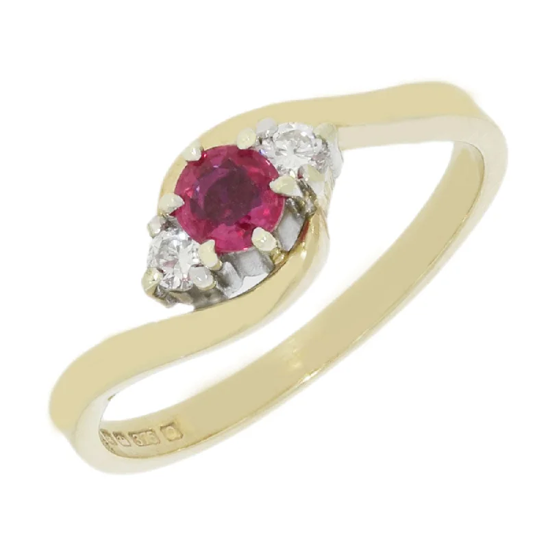 Pre Owned 9ct Yellow Gold Ruby and Diamond Dress Ring