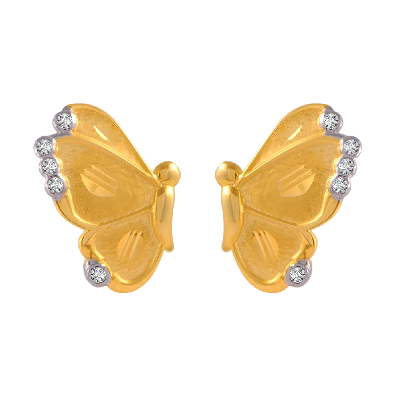 14KT (585) Yellow Gold And American Diamond Stud Earrings For Women