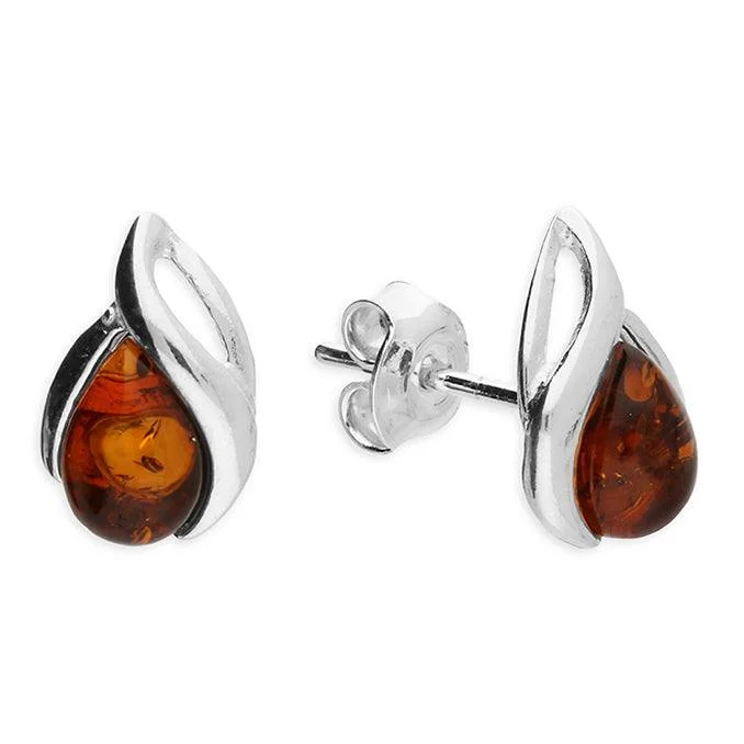 Sterling Silver Amber Teardrop Stud Earrings