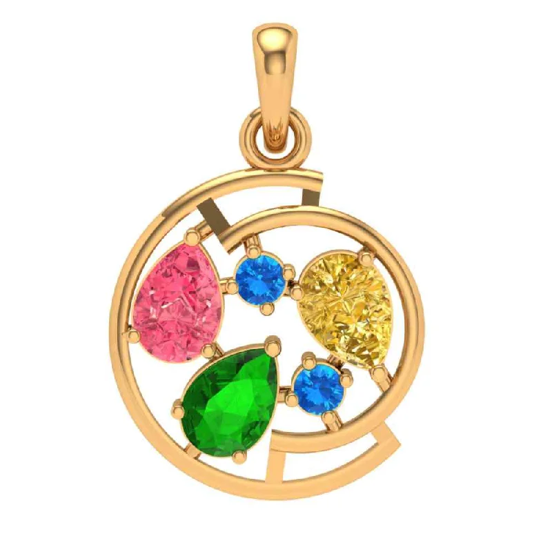 14k Handpicked Coloured Stone Studded Gold Pendant