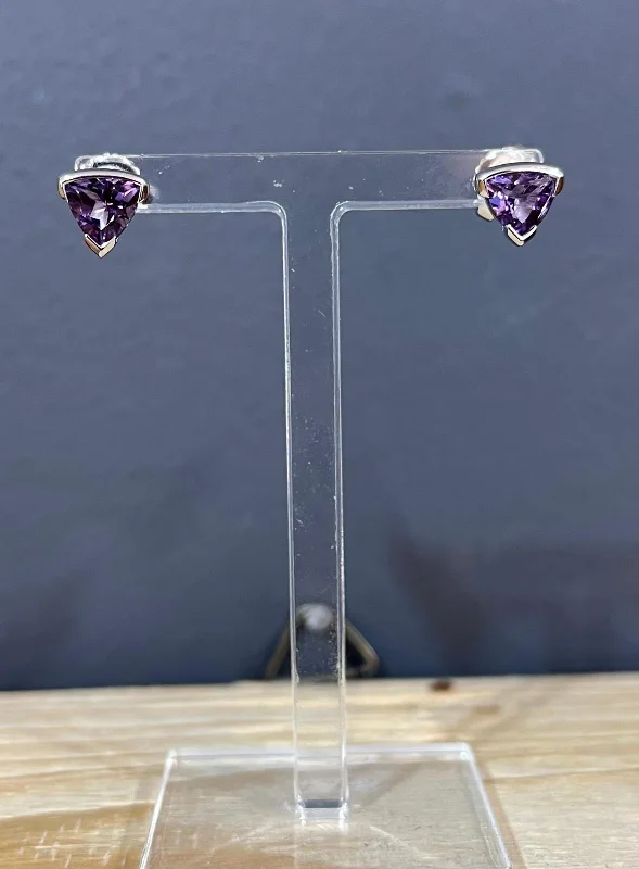 Unique & Co Sterling Silver Amethyst Stud Earrings