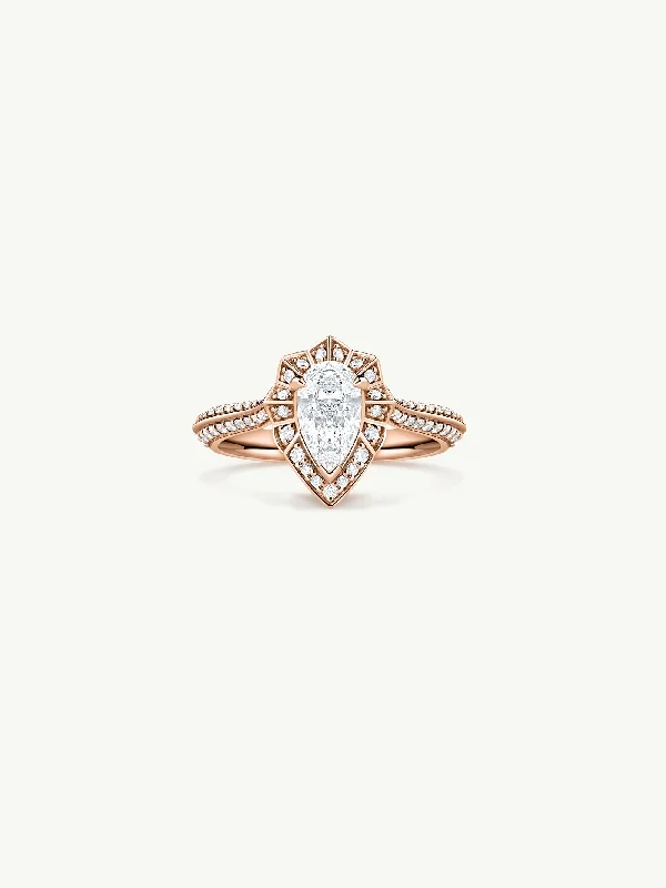 Atara Engagement Ring With Brilliant-Cut Pear-Shaped White Diamond In 18K Rose Gold