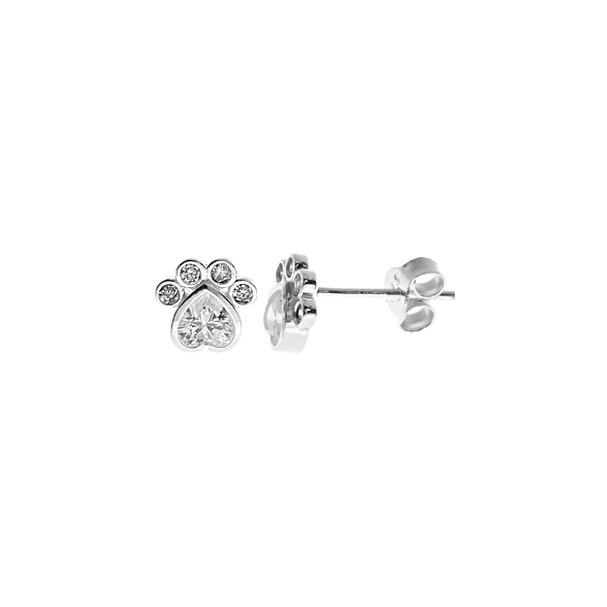 Sterling Silver Cubic Zirconia Paw Print Stud Earrings