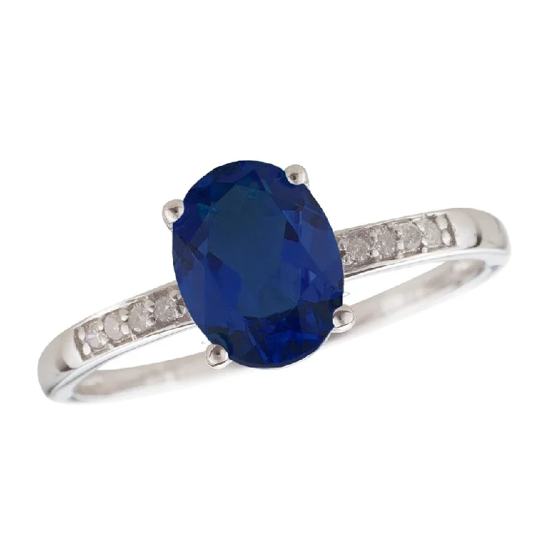 September Birthstone Rings: 14K White Gold Diamond And Sapphire Ring