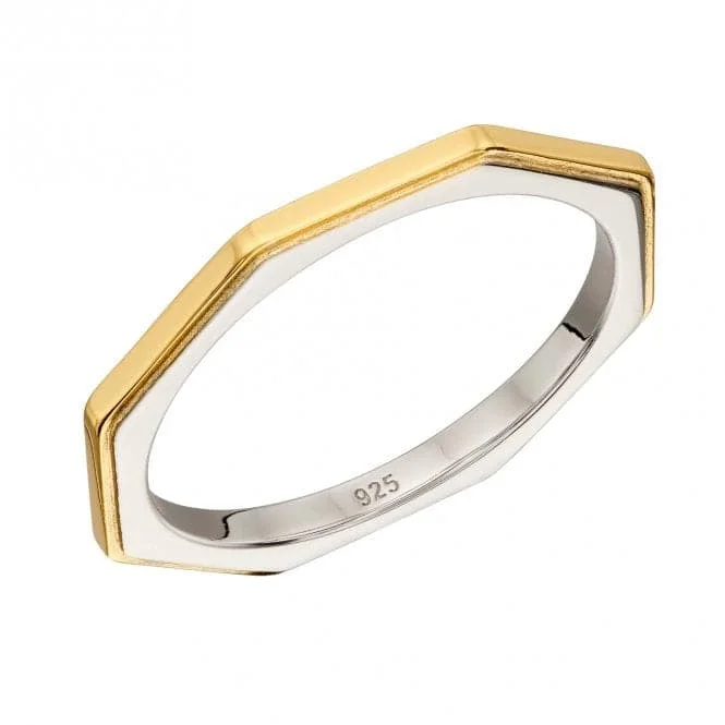 Fiorelli Silver Octagon Yellow Gold Plating Ring R3804