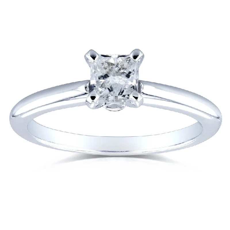 Annello by Kobelli 14k White Gold 1/2 Carat Diamond Solitaire Princess Cut Engagement Ring