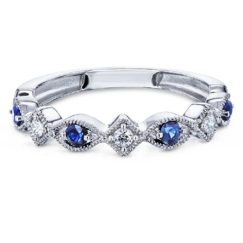 Annello by Kobelli 10k White Gold 1/5ct.tw Alternating Sapphire and Diamond Patterned Fashion Stackable Ring