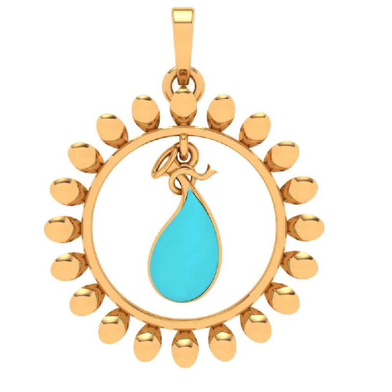 14k Sun Shaped Blue Stone Studded Gold Pendant