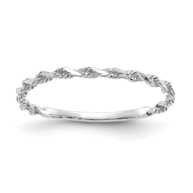 10k White Gold Diamond-cut Textured Rope Band Ring