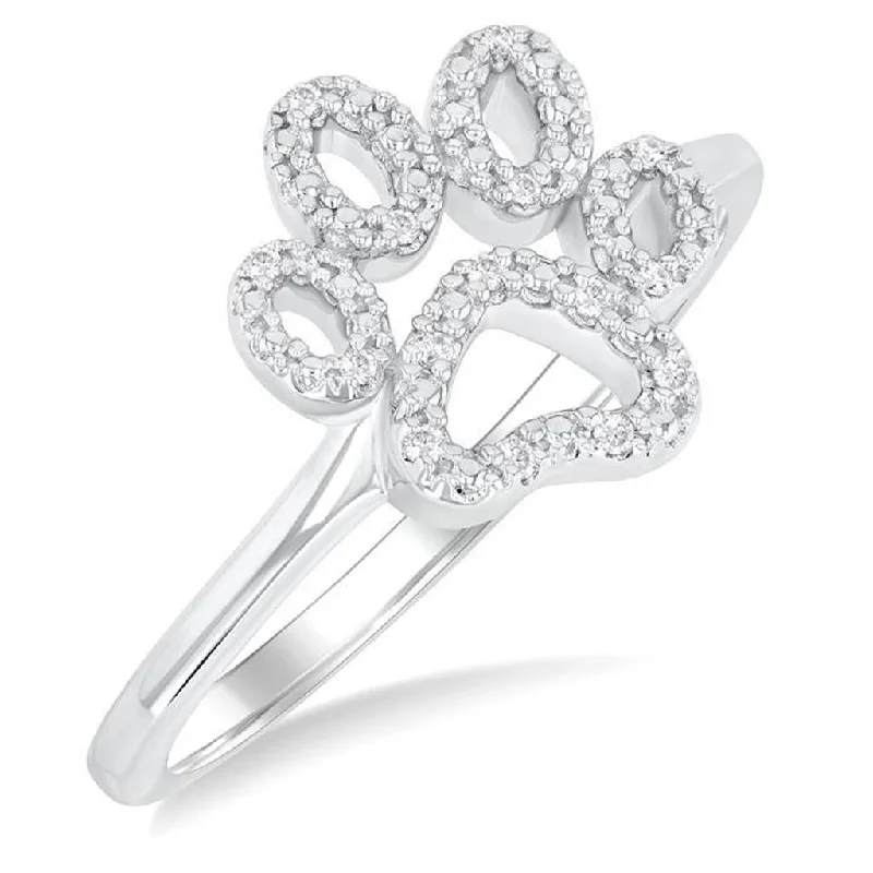 Sterling Silver Puppy Paw Natural Diamonds Ring