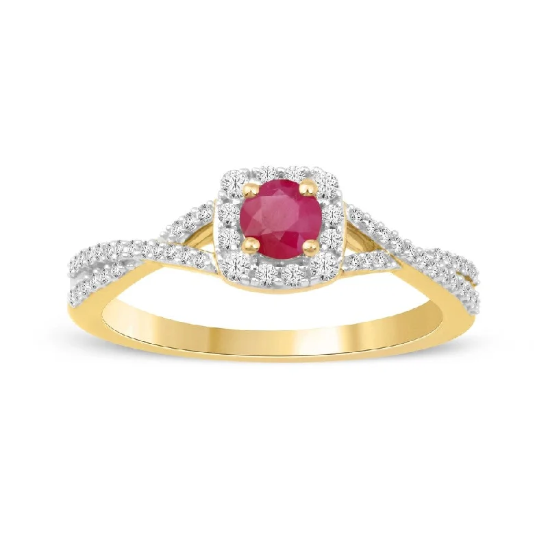 1/4ct TDW Diamond Gemstone Halo Ring in 10k Yellow Gold