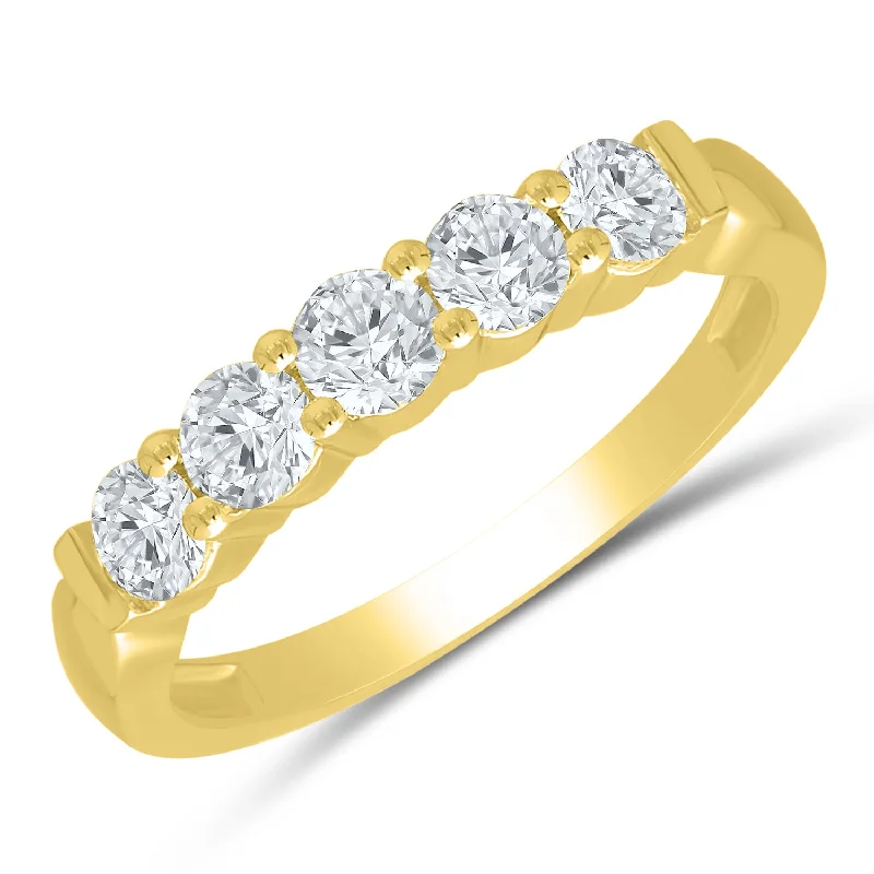 Yellow gold diamond anniversary band with 5 diamonds, 0.50ctw