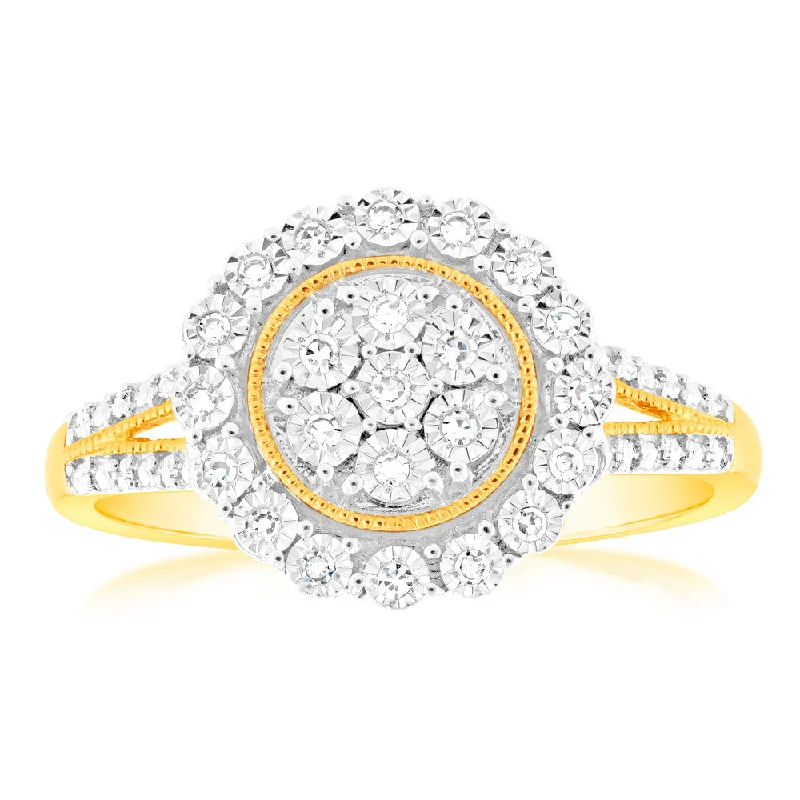 9ct Yellow Gold Luminesce Lab Grown Cluster Diamond Ring