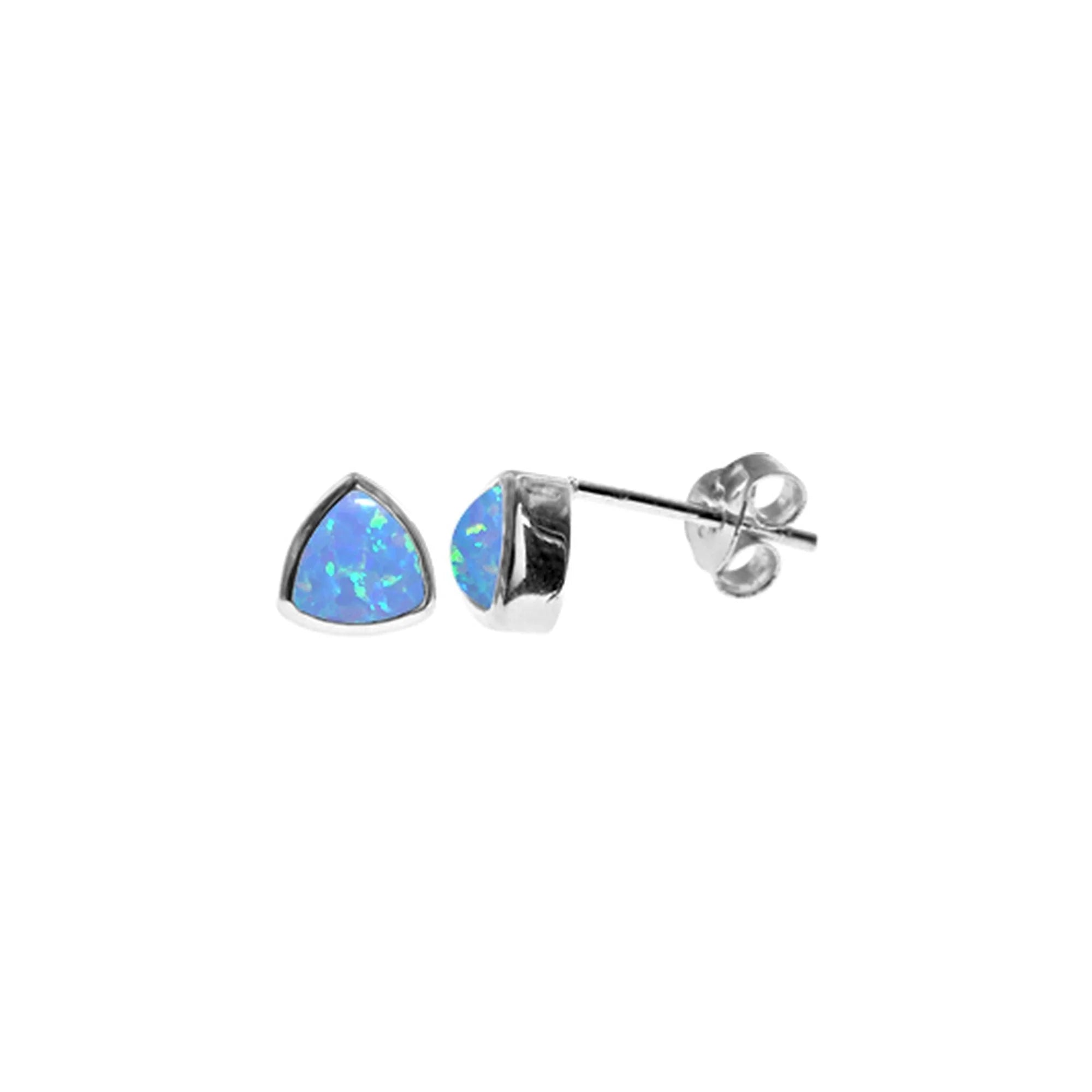 Sterling Silver Blue Opalique Trillion-Cut Stud Earrings