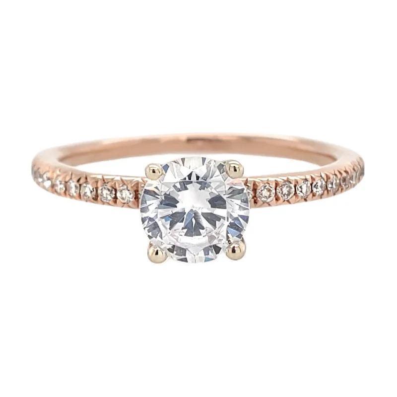 Classic Rose Gold Diamond Engagement Ring Setting with Diamond Pave Band