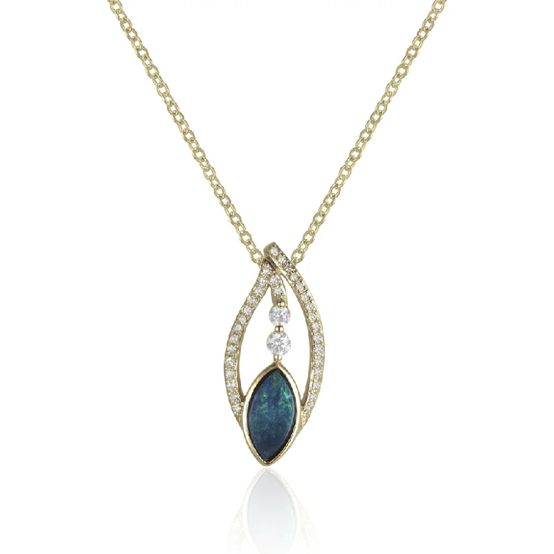 14K Yellow Gold Opal And Diamond Eye Pendant Necklace