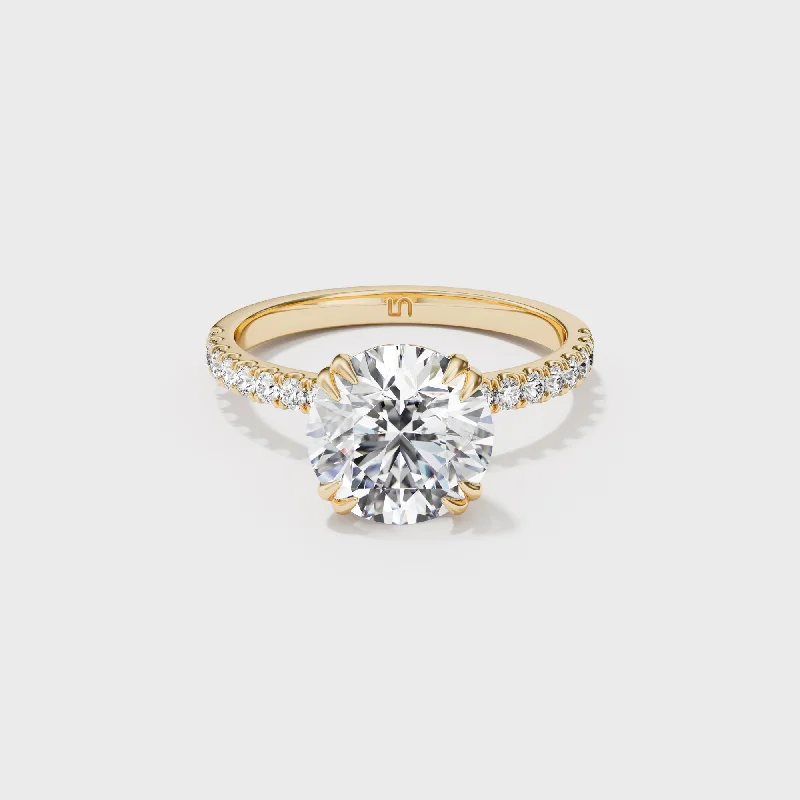 Lotus Round Solitaire - Diamond Band