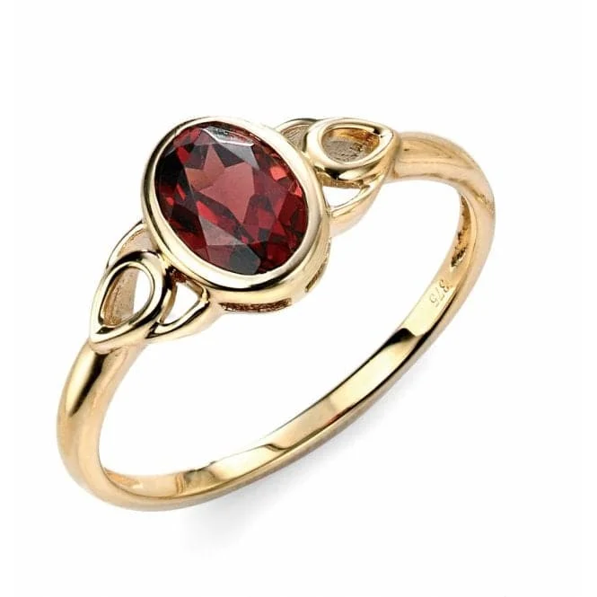 Elements 9ct Yellow Gold Garnet Celtic Style Ring GR467R