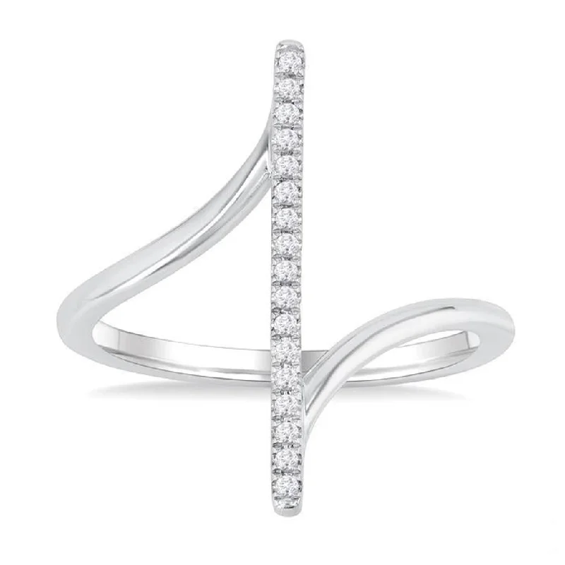 10K White Gold Bypass Bar Intersection Natural Diamonds Ring