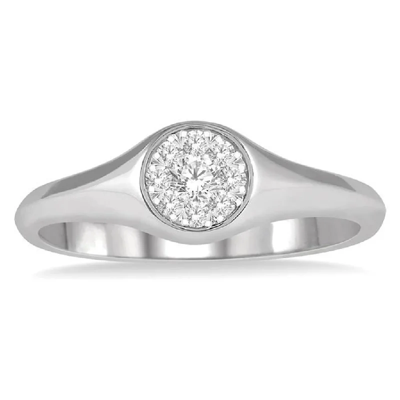 14K White Gold 'Lovebright' Round Shape Diamond Signet Ring