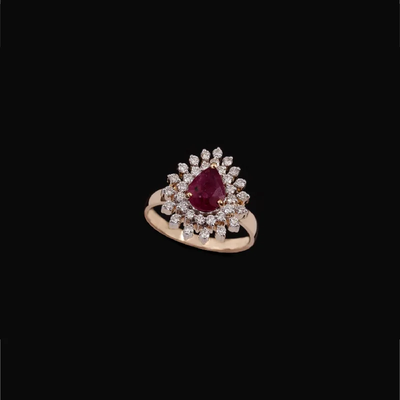 14K YG Cluster Diamond, Ruby Ring-1pc