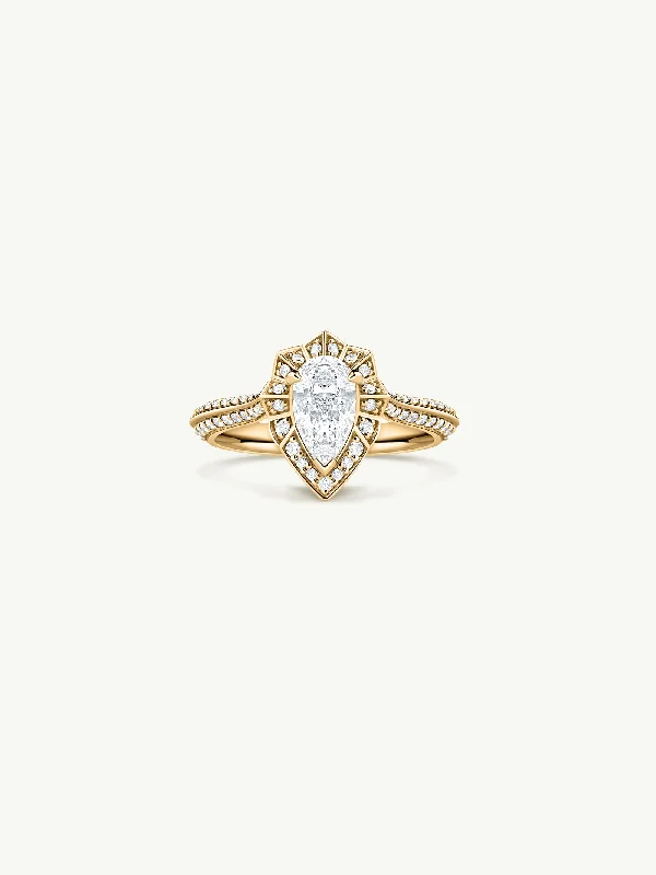 Atara Engagement Ring With Brilliant-Cut Pear-Shaped White Diamond In 18K Yellow Gold