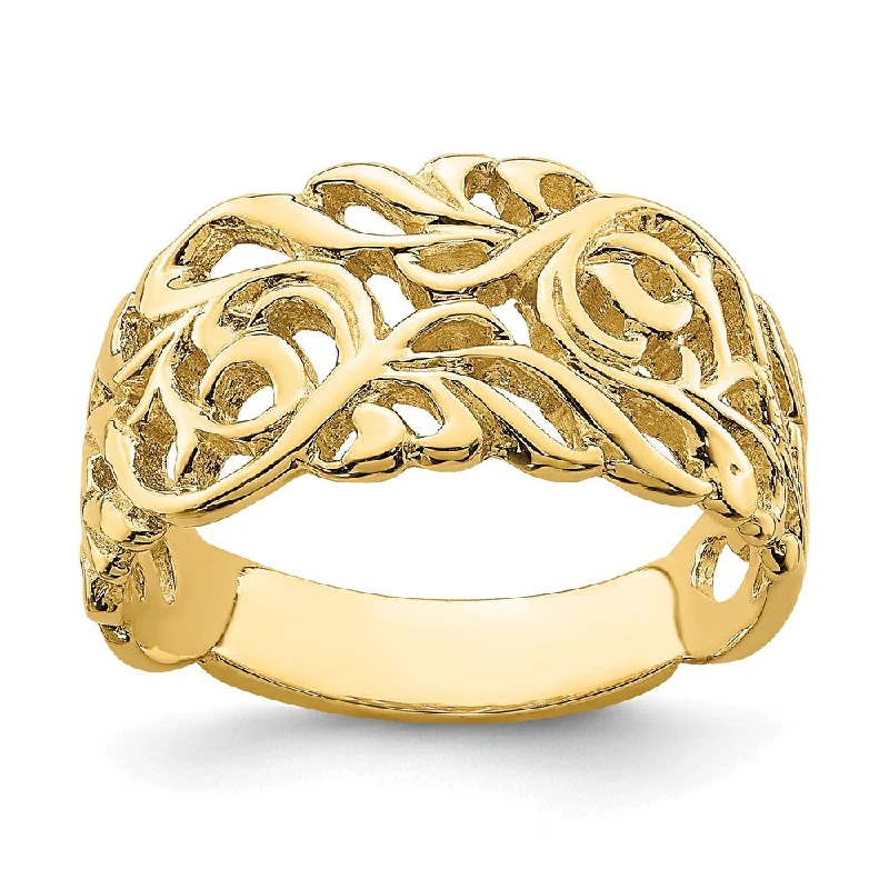 14k Yellow Gold Cut-Out Scroll Band Ring