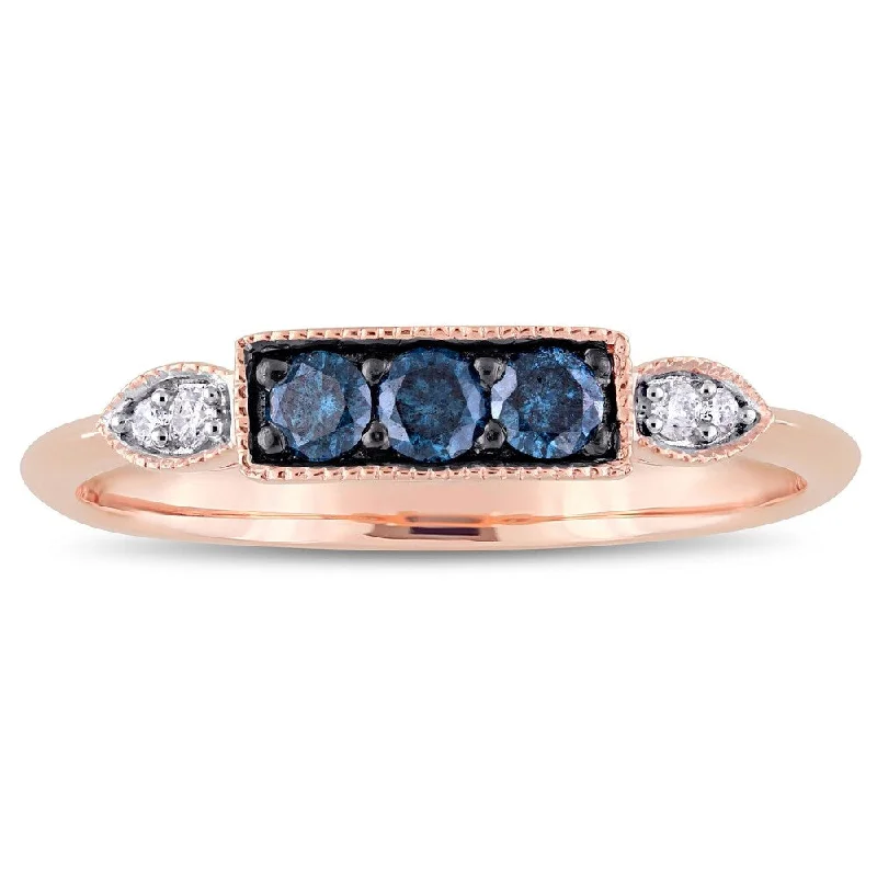 Miadora 10k Rose Gold 1/4ct TDW Blue and White Diamond Bar Anniversary Ring