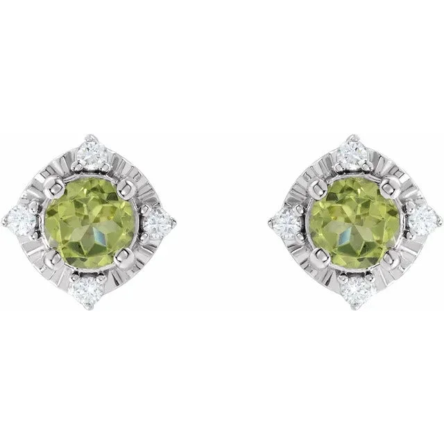 Peridot Earrings with Diamonds