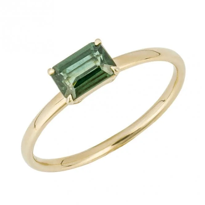 Emerald Cut Green Sapphire 9ct Yellow Gold Ring GR622G