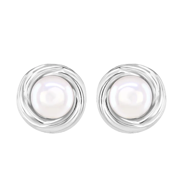 Sterling Silver Swirl Button Pearl Clip Earrings