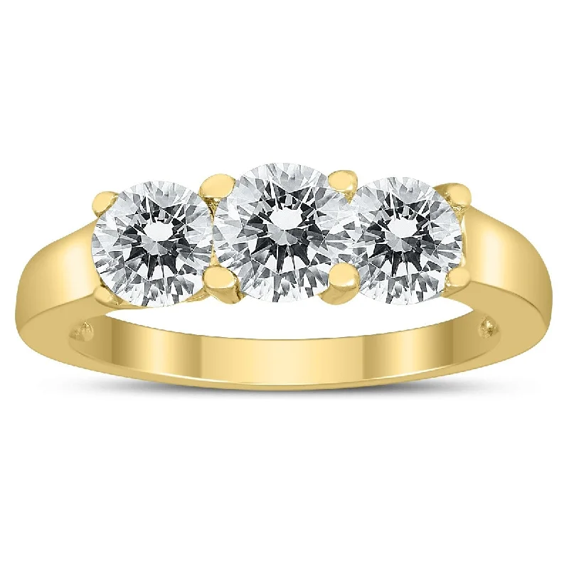 Marquee Certified 2 Carat TW Three Stone Diamond Ring in 10K Yellow Gold