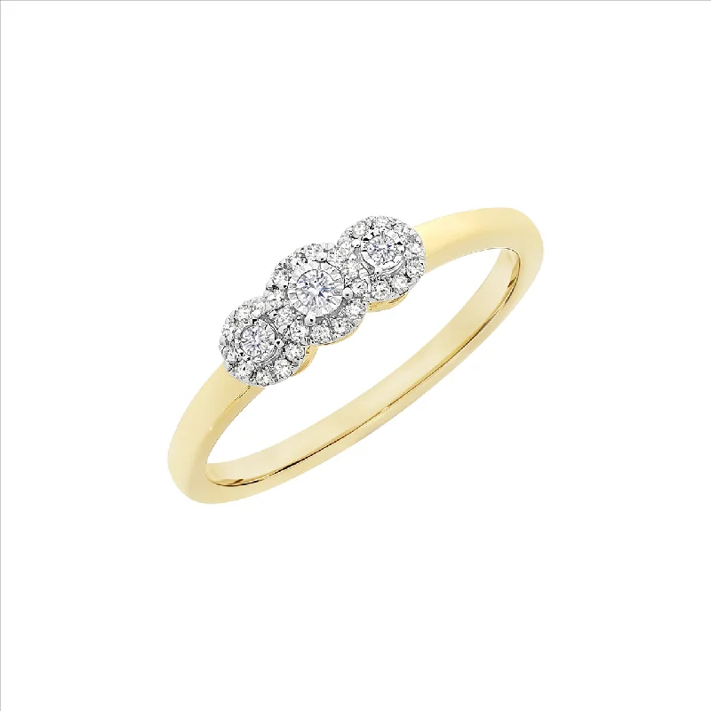 9ct Diamond HaloTrilogy Ring