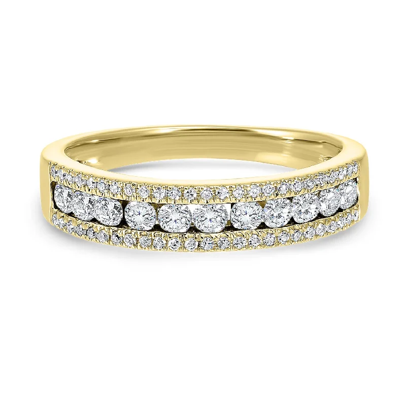 Triple Row Diamond Band in Yellow Gold- 0.50 twt.