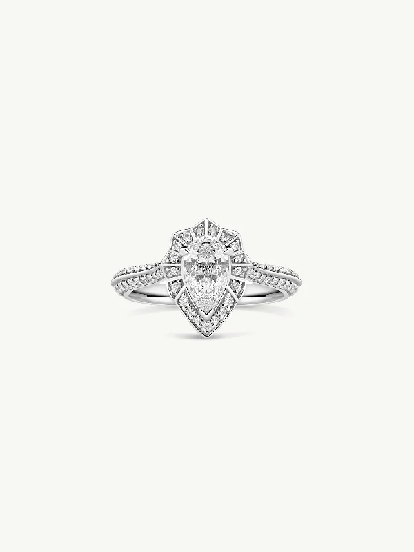 Atara Engagement Ring With Brilliant-Cut Pear-Shaped White Diamond In 18K White Gold