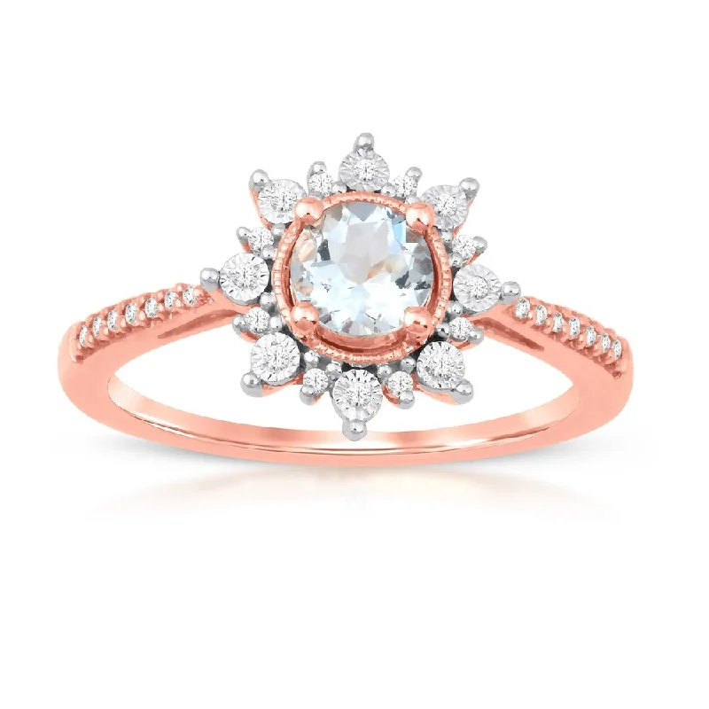 1/10ct TDW Diamond Halo Gemstone Ring in 10k Rose Gold