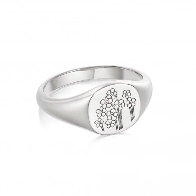 Forget Me Not Signet Sterling Silver Ring FR02_SLV