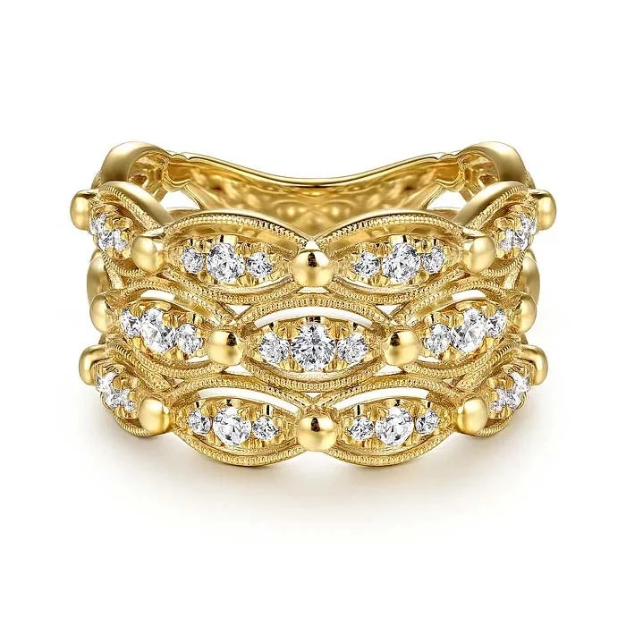 Gabriel & Co. Bujukan Multi Row Diamond Wide Band Ring in 14K Yellow Gold