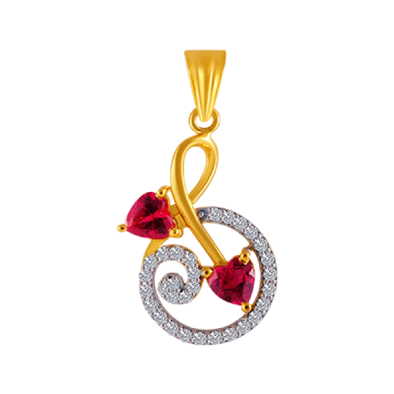 14KT (585) Yellow Gold And American Diamond Pendant For Women