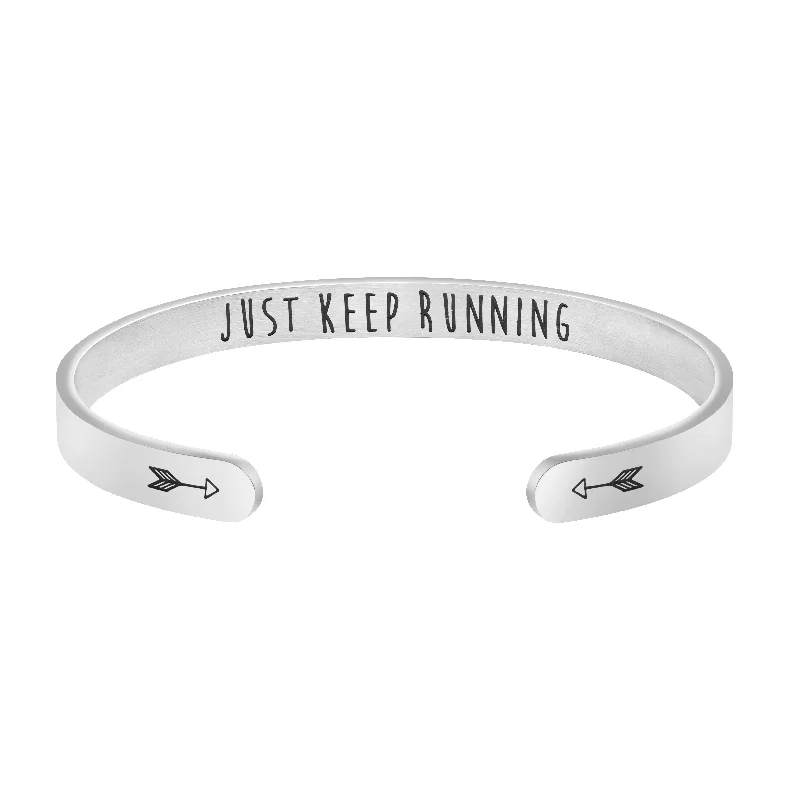 Just Keep Running Cuff Inspirational Gift for Runner Marathon